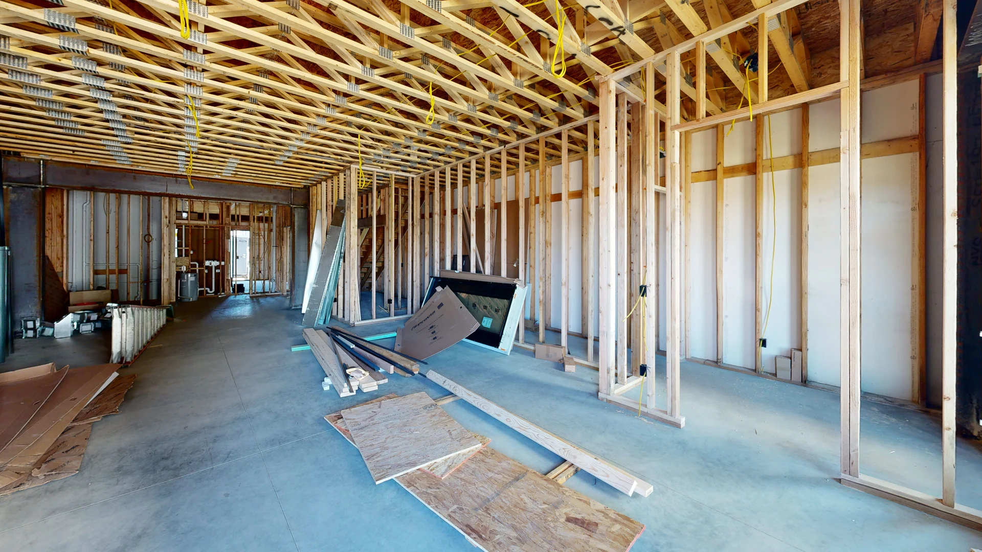 3D scan of a commercial build-out showing open framing