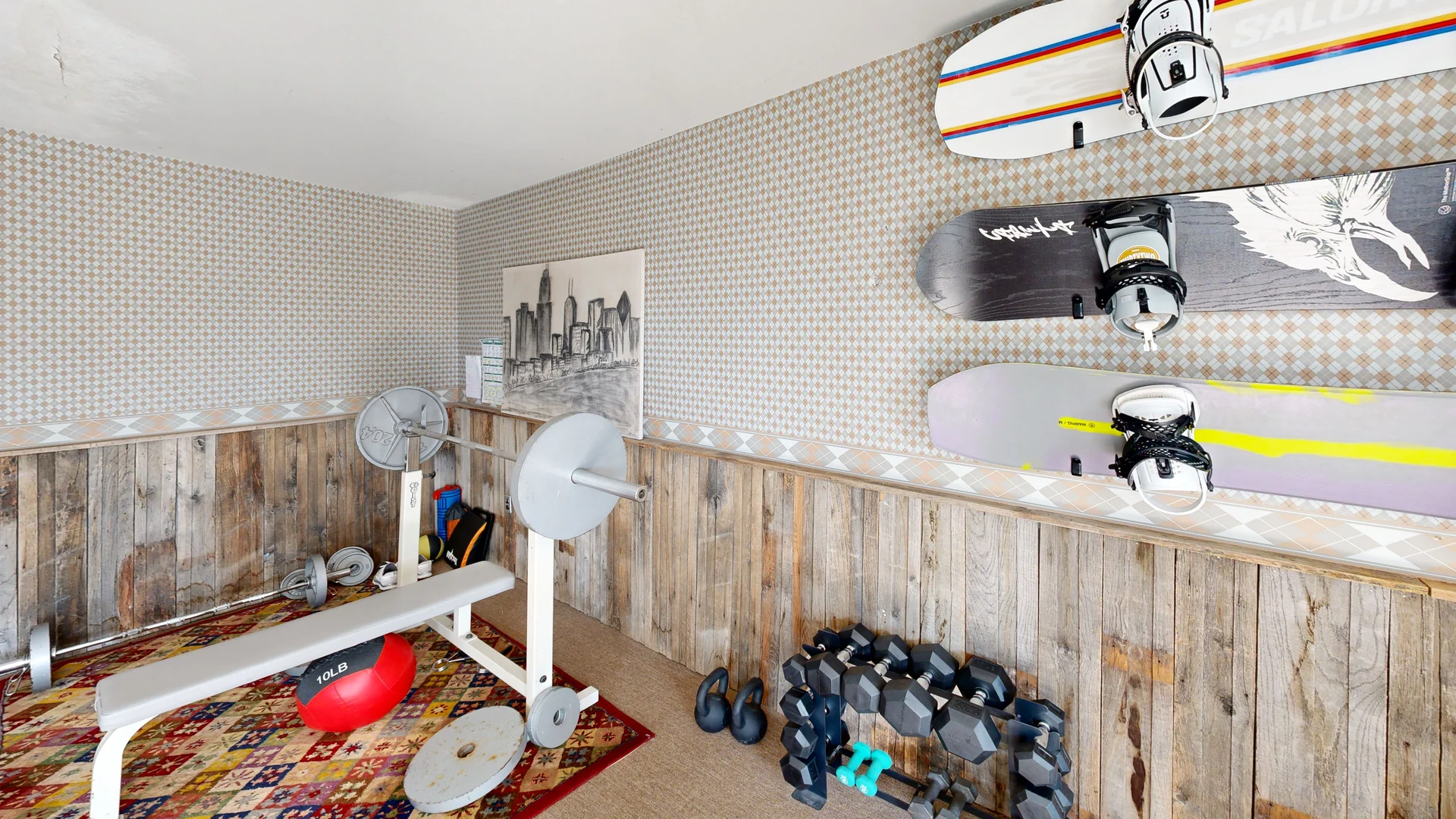 3D scan of a recreation room with exercise equipment